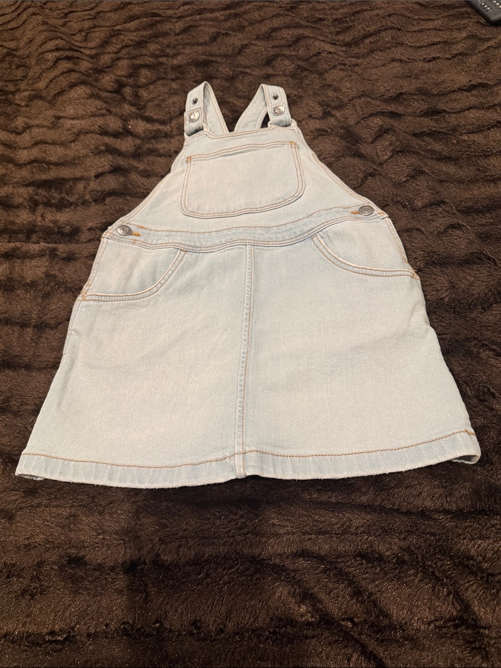 Light Blue Denim Overall Dress for Kids with Front Pocket